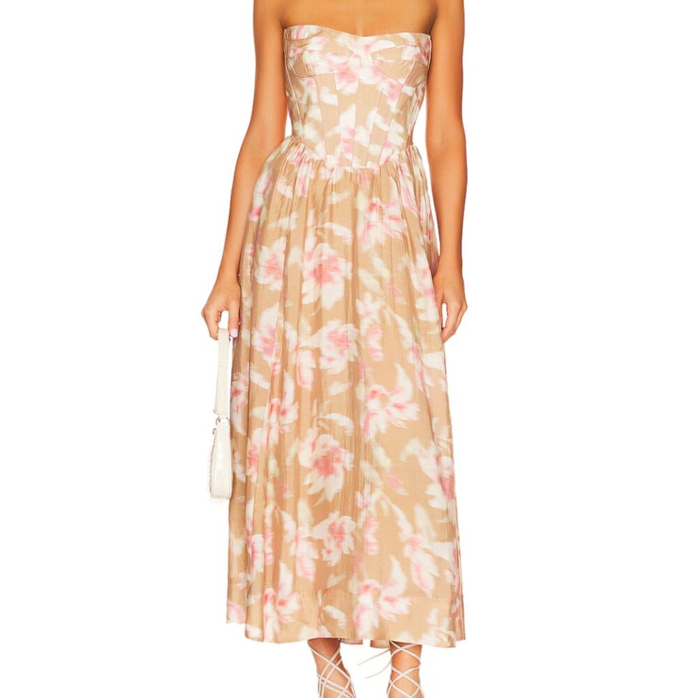Bardot Lola Corset Midi Dress Pink Haze Size 2 | Wedding Guest Cocktail Party